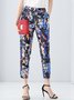 Blue Polyester Printed Casual Abstract Straight Leg Pants